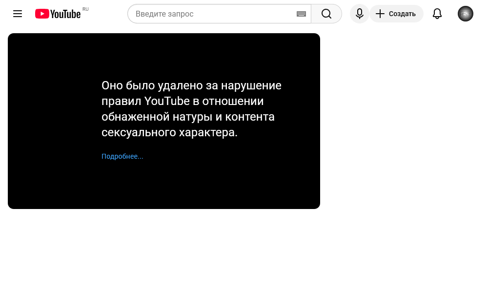 Оно было удалено за нарушение правил YouTube в отношении обнаженной натуры и контента сексуального характера.
