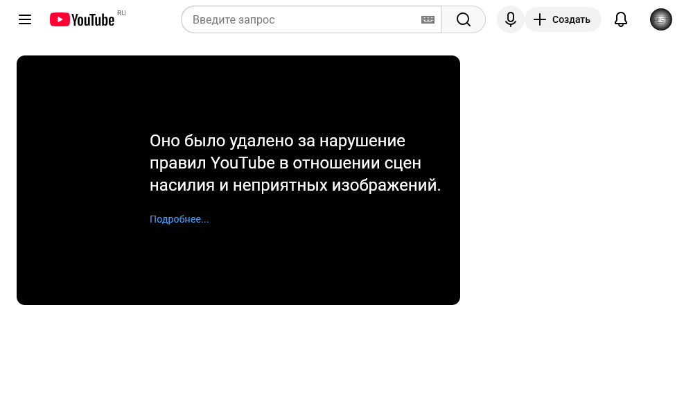 Оно было удалено за нарушение правил YouTube в отношении сцен насилия и неприятных изображений.